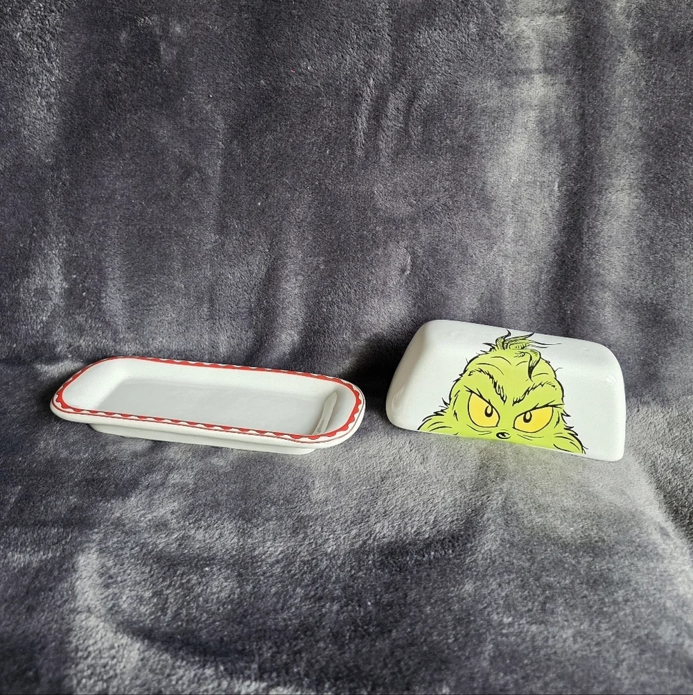 New Christmas vintage style ceramic dr Seuss Grinch Butter Dish